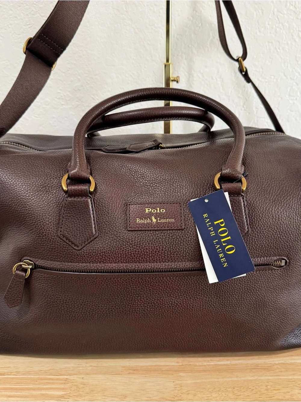 NEW Polo Ralph Lauren Dark Brown Leather Duffle Bag